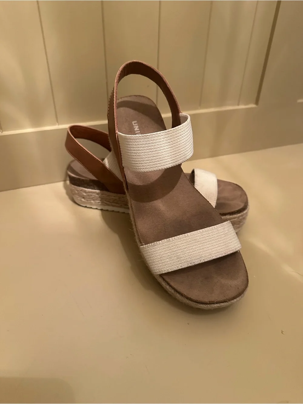 UNIONBAY White and Brown Platform Espadrille Sandals